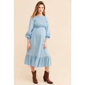 Ingrid & Isabel The Meadow Smocked Chambray Midi Dress‎ Maternity Cottagecore XS
